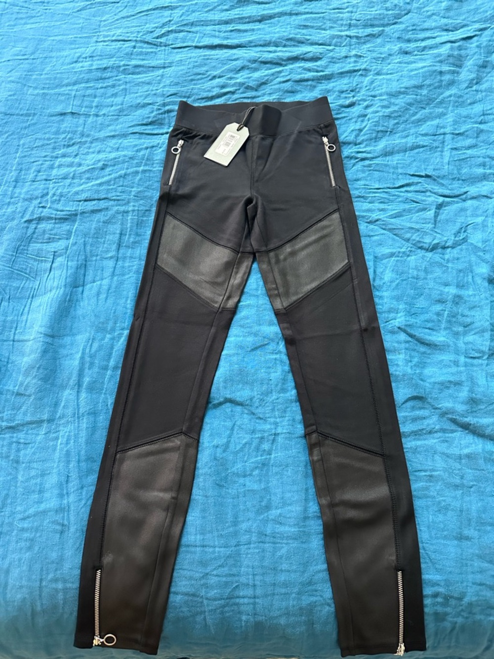 AllSaints Black High-Waist Moto Leggings with Tag Detail